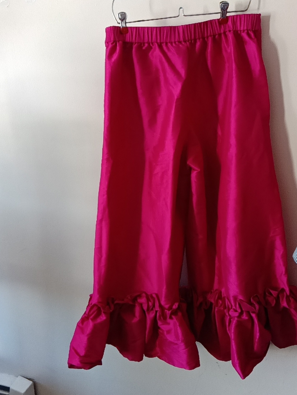 AOEMI High-Rise Ruffle Hem Wide-Leg Pants in Fuchsia  ELASTIC WAIST SIZE XL NEW - Picture 4 of 7